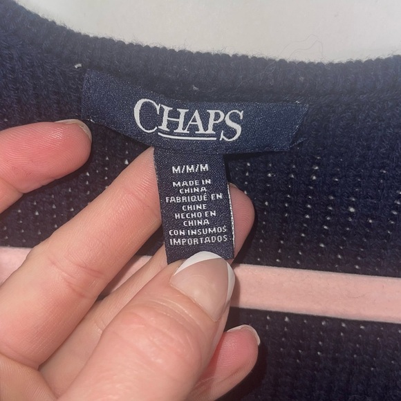 CHAPS Navy Blue V-Neck Cable Knit Sweater M - Picture 5 of 6